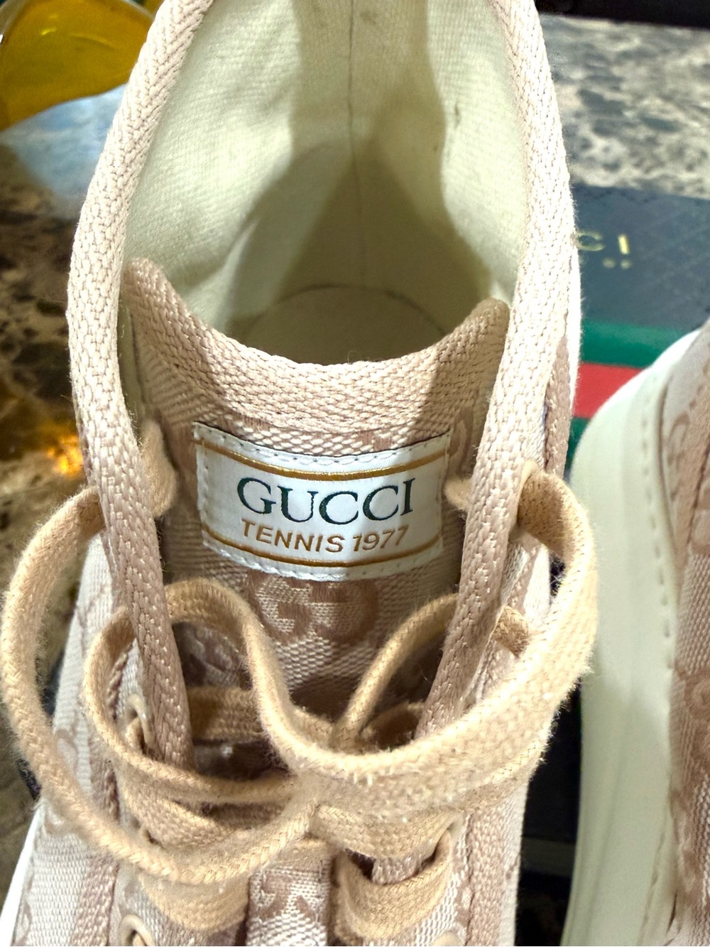 Gucci Tennis 1977 High Top GG Canvas Sneakers Pink Blush Monogram EU 38 - Picture 3 of 11